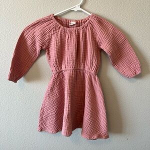 Alice & Ames The Mae Dress in Carnation Pink 4T Gauze Muslin Twirl Long Sleeve